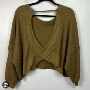 Free People S cross back Olive waffle shirt